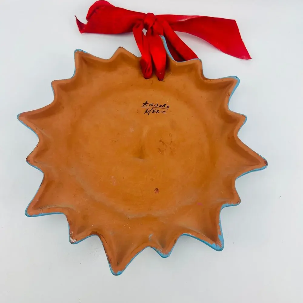 Isidoro Mexico Folk Art Pottery Sun Face Wall Decor 9 3/8”